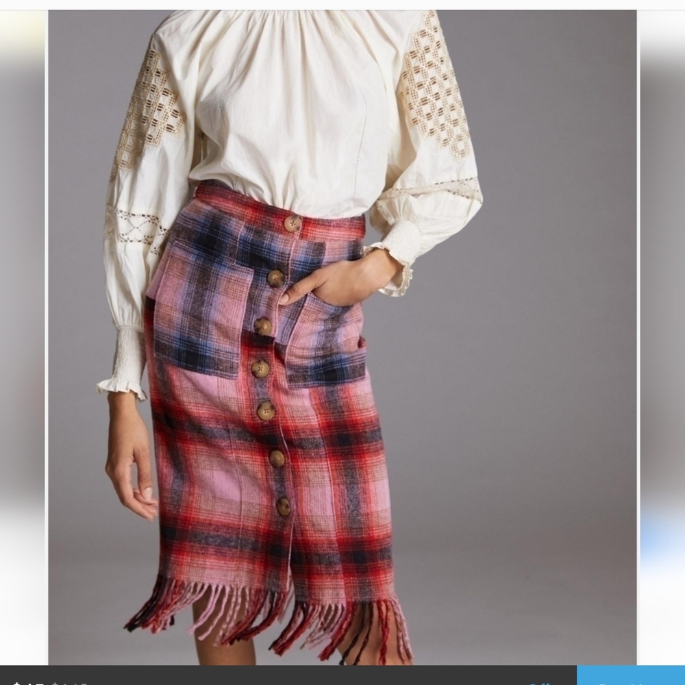 Maeve Red and Pink Plaid Midi Skirt - Picture 5 of 8